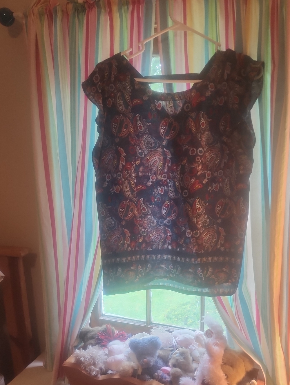 LOFT Paisley Sleeveless Blouse in Navy with Multicolor Accents